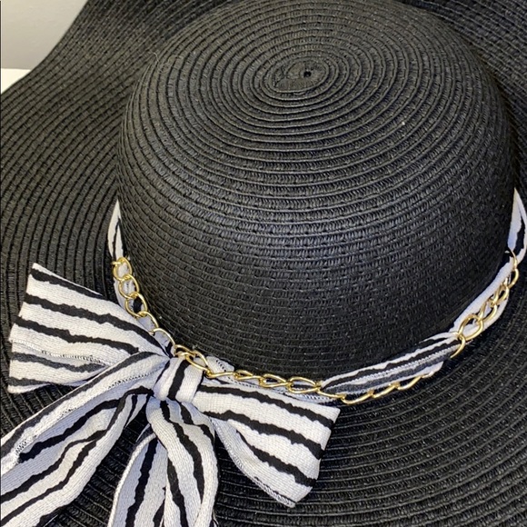 Black Ellen Tracy sun hat with accent scarf 👒 - Picture 3 of 10